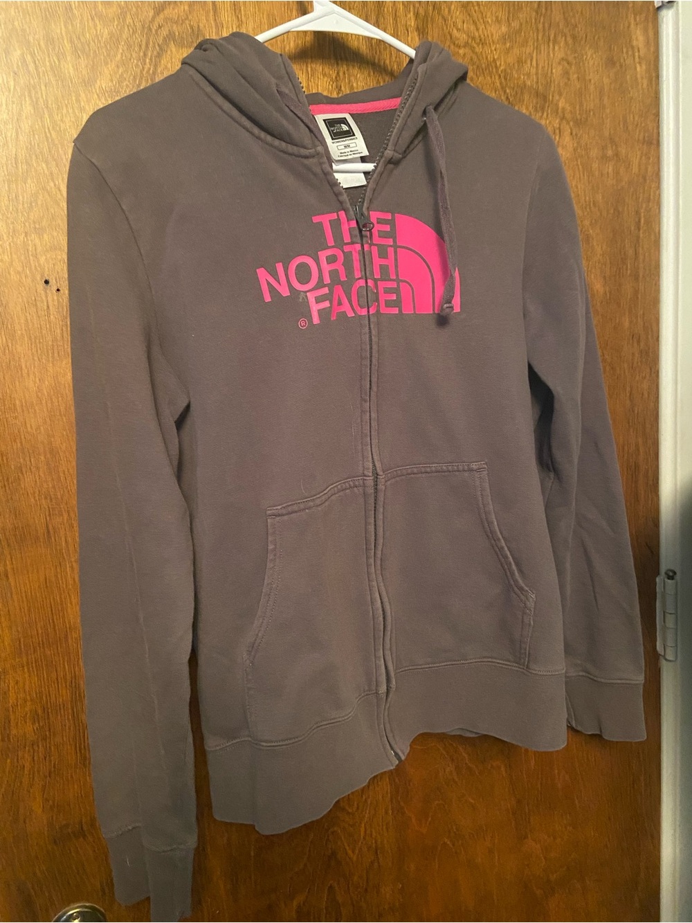 The North Face Brown Zip Hoodie with Pink Logo